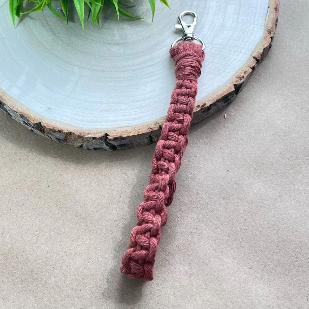 Boho Handcrafted Macrame Wristlet Brick color Keychain